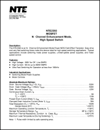 NTE2393 datasheet: MOSFET. N-channel enhancement mode, high speed switch. NTE2393