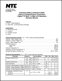 NTE2418 datasheet: Silicon complementary NPN transistor. Digital w/2 built-in bias 47k resistors (surface mount). NTE2418