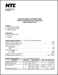 NTE2520 datasheet: Silicon complementary PNP transistor. High voltage driver. NTE2520