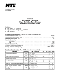 NTE2533 datasheet: Silicon NPN transistor. High-definition color display, horizontal deflection output. NTE2533