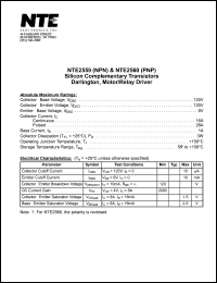 NTE2559 datasheet: Silicon complementary NPN transistor. Darlington, motor/relay driver. NTE2559