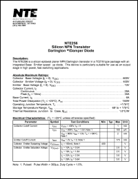 NTE256 datasheet: Silicon NPN transistor. Darlington w/damper diode. NTE256