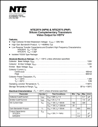 NTE2574 datasheet: Silicon complementary NPN transistor. Video output for HDTV. NTE2574