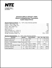 NTE2576 datasheet: Silicon complementary NPN transistor. Audio output driver. NTE2576