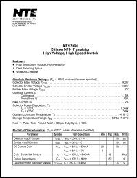 NTE2584 datasheet: Silicon NPN transistor. High voltage, high speed switch. NTE2584