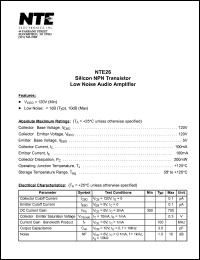 NTE26 datasheet: Silicon NPN transistor. Low noise audio amplifier. NTE26