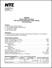 NTE2637 datasheet: Silicon NPN transistor. CRT horizontal deflection, high voltage, fast switching. NTE2637