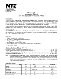 NTE2732A datasheet: Integrated circuit. 32K (4K x 8) NMOS UV erasable PROM. NTE2732A