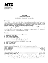 NTE2764 datasheet: Integrated circuit. NMOS, 64K erasable EPROM, 200ns. NTE2764