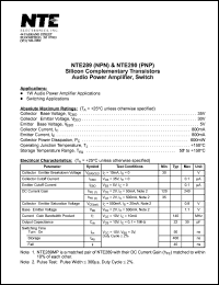 NTE289 datasheet: Silicon complementary NPN transistor. Audio power amplifier, switch. NTE289