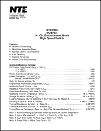 NTE2923 datasheet: MOSFET. N-Ch, enhancement mode high speed switch. NTE2923