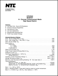 NTE2942 datasheet: MOSFET. N-channel, enhancement mode high speed switch. NTE2942