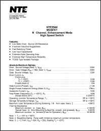 NTE2944 datasheet: MOSFET. N-channel, enhancement mode high speed switch. NTE2944