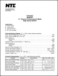 NTE2953 datasheet: MOSFET. N-channel, enhancement mode high speed switch. NTE2953