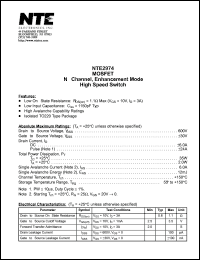 NTE2974 datasheet: MOSFET. N-channel, enhancement mode high speed switch. NTE2974