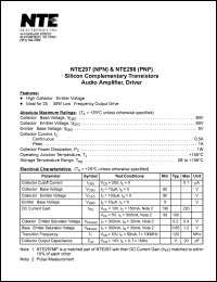 NTE298 datasheet: Silicon complementary PNP transistor. Audio amplifier, driver. NTE298