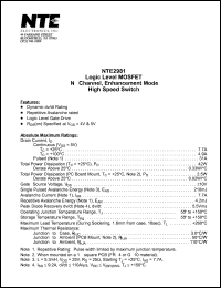 NTE2981 datasheet: Logic level MOSFET. N-channel, enhancement mode high speed switch. NTE2981