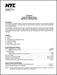 NTE3001 datasheet: Light emitting diode miniature, diffused red. NTE3001