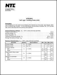 NTE3016 datasheet: GaP light-emitting diode (LED). Red or green light emission. NTE3016