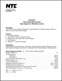 NTE3027 datasheet: Infrared emitting diode. High speed for remote control. NTE3027