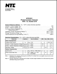 NTE3031 datasheet: Phototransistor detector NPN-Si, visible & IR. NTE3031