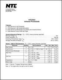 NTE3033 datasheet: Infrared photodiode. NTE3033