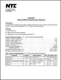 NTE3037 datasheet: Silicon NPN phototransistor detector. NTE3037