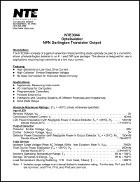 NTE3044 datasheet: Optoisolator. NPN darlington transistor output. NTE3044