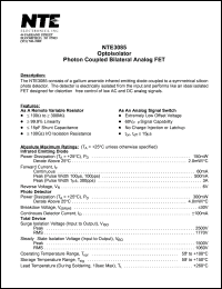 NTE3085 datasheet: Optoisolator. Photon coupled bilateral analog FET. NTE3085