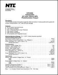 NTE3089 datasheet: Optoisolator. AC input, silicon NPN phototransistor output. NTE3089