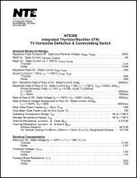 NTE308P datasheet: Integrated thyristor/rectifier (ITR), TV horizontal deflection & commutating switch. NTE308P