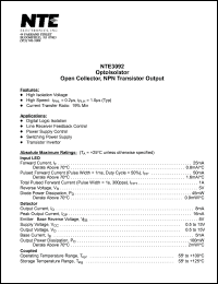 NTE3092 datasheet: Optoisolator. Open collector, NPN transistor output. NTE3092