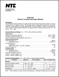 NTE3100 datasheet: Photon coupled interrupter module. NTE3100