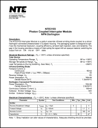 NTE3103 datasheet: Photon coupled interrupter module. NPN darlington. NTE3103