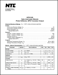 NTE3105 datasheet: Opto interrupter module. Photo reflector, NPN transistor output. NTE3105