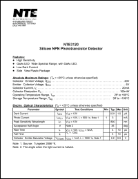 NTE3120 datasheet: Silicon NPN phototransistor detector. NTE3120
