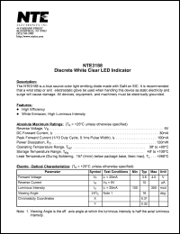 NTE3188 datasheet: Discrete white clear LED indicator. NTE3188