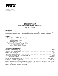 NTE320F datasheet: Silicon NPN RF power transistor, 40W @ 175MHz. NTE320F