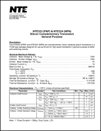 NTE324 datasheet: Silicon complementary NPN transistor. General purpose. NTE324