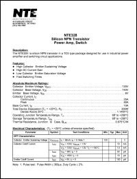 NTE328 datasheet: Silicon NPN transistor. Power amplifier, switch. NTE328