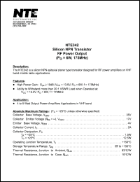 NTE342 datasheet: Silicon NPN transistor. RF power output (Po = 6W, 175MHz). NTE342