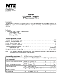 NTE348 datasheet: Silicon NPN transistor. RF power amp, driver. NTE348