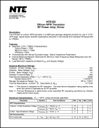 NTE352 datasheet: Silicon NPN transistor. RF power amp, driver. NTE352