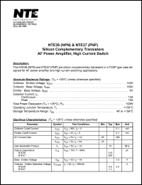 NTE36 datasheet: Silicon complementary NPN transistor. AF power amplifier, high current switcn. NTE36
