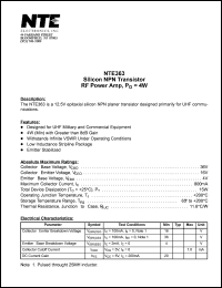 NTE363 datasheet: Silicon NPN transistor. RF power output, Po = 4W. NTE363