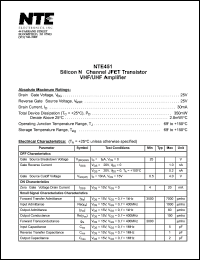 NTE451 datasheet: Silicon N-cannel JFET transistor. VNF/UNF amplifier. NTE451