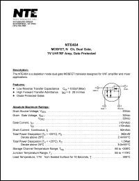 NTE454 datasheet: MOSFET, N-Ch, dual gate, TV UNF/RF amp, gate protected. NTE454
