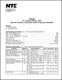 NTE458 datasheet: N-channel silicon JFET general purpose, low noise, audio frequency amplifier. NTE458