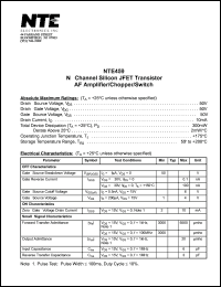 NTE459 datasheet: N-channel silicon JFET transistor AF amplifier/chopper/switch. NTE459