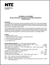 NTE4850 datasheet: Surge clamping, transient overvoltage suppressor unidirectional. VR = 36.0V max reverse stand off voltage. NTE4850